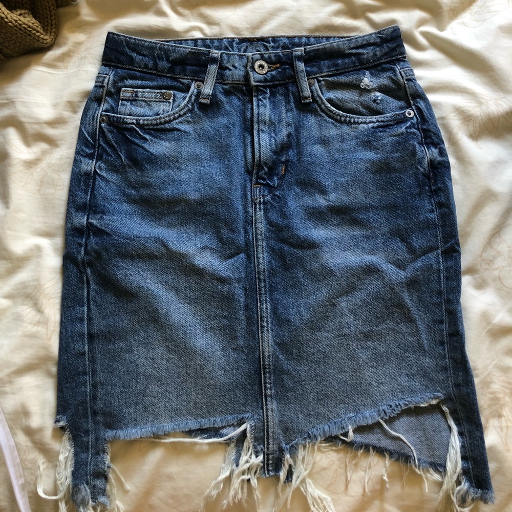 Distressed jean skirt!